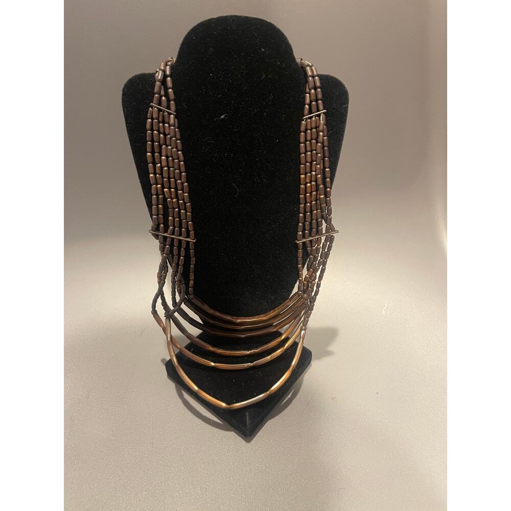 Vintage Boho Layered Stacked Noodle Beaded Copper Necklace